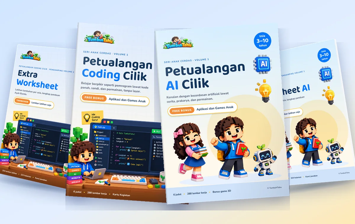 Kumpulan ebook dan worksheet Petualangan AI Cilik dan Petualangan Coding Cilik